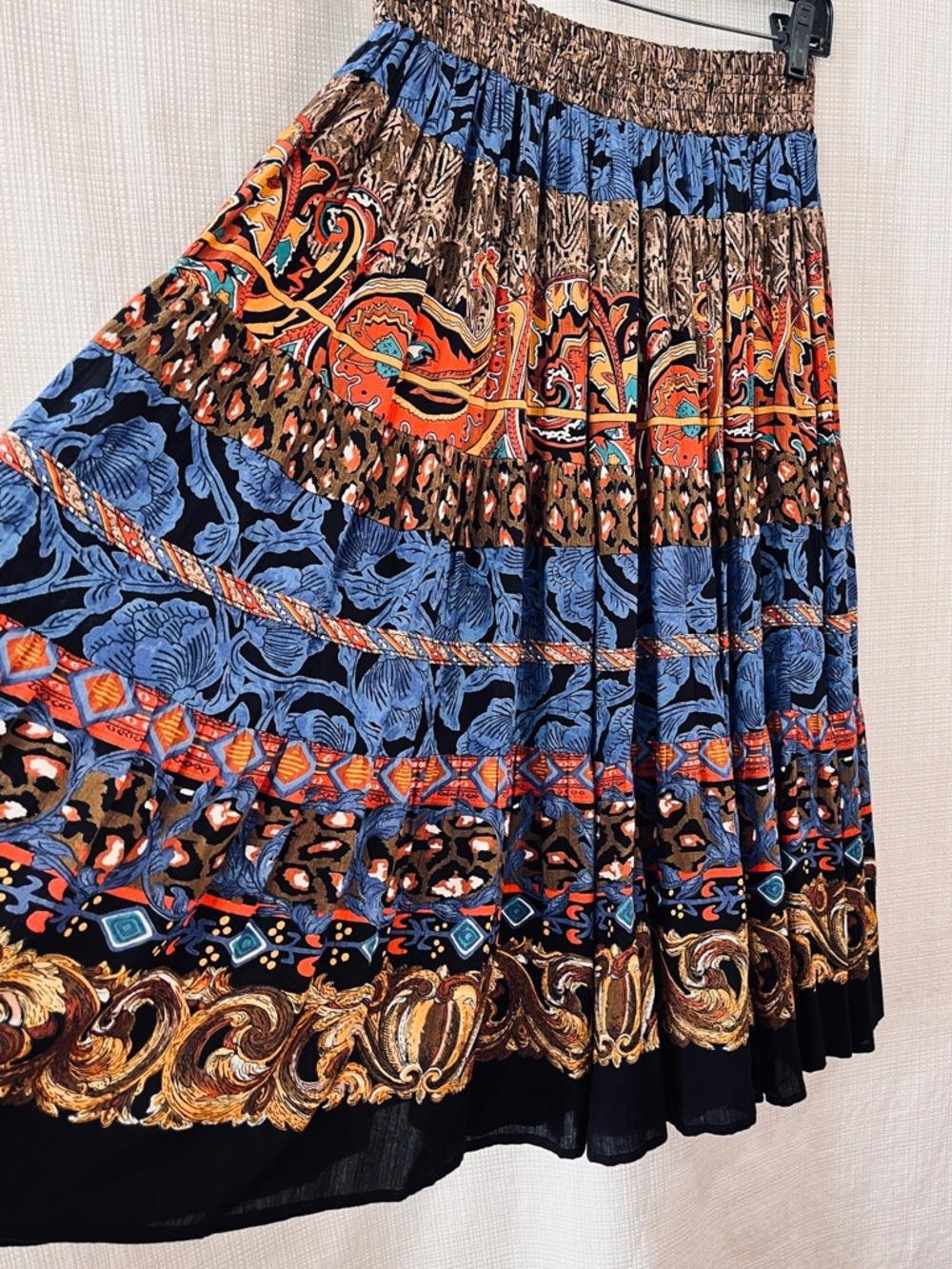 Vintage 90s Carole Little Boho Whimsigoth Tiered Skirt Patchwork Baroque Funky - Picture 8 of 15